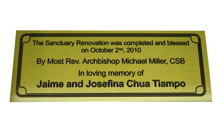 Satin brass engraved plaque