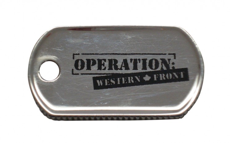Laser etched stainless steel dogtag movie set prop
