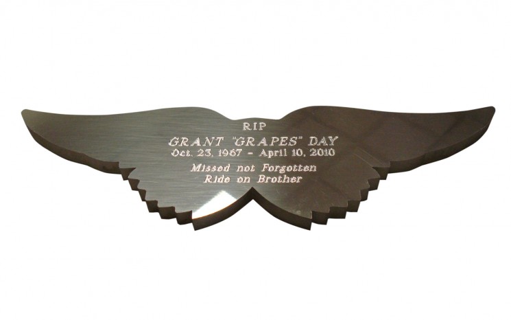 Engraved polished stainless steel memorial plaque water jet cut