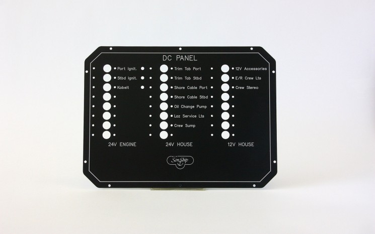 Reverse engraved with white in-fill paint control panel label