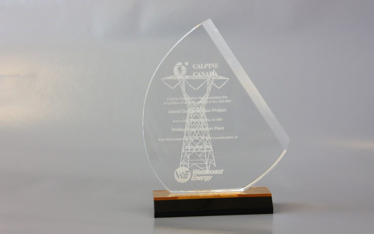 Laser etching on acrylic award