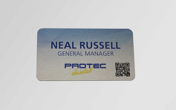 UV print on satin aluminum name tag
