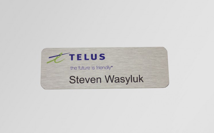 UV print on satin aluminum name tag