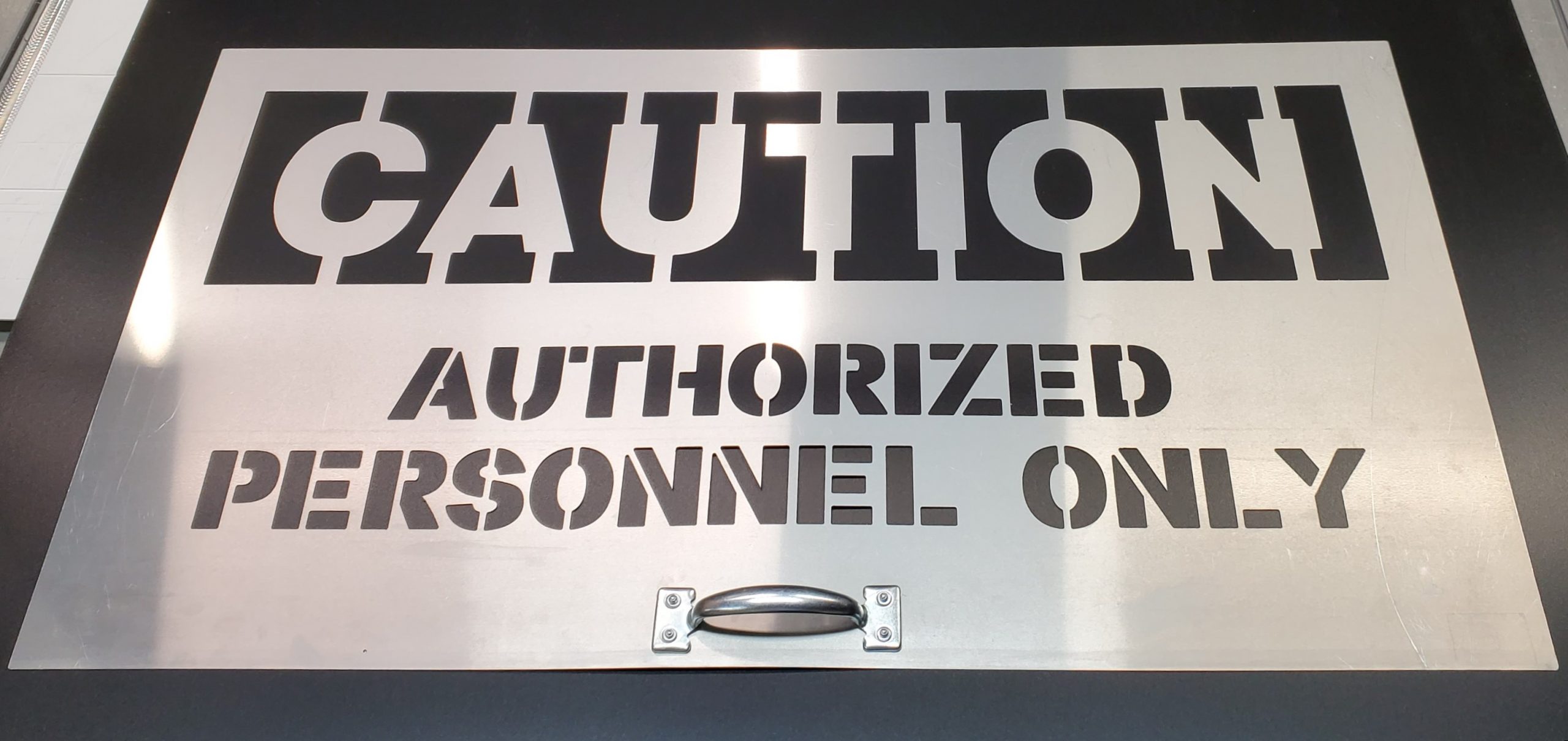 Caution aluminum stencil with handle