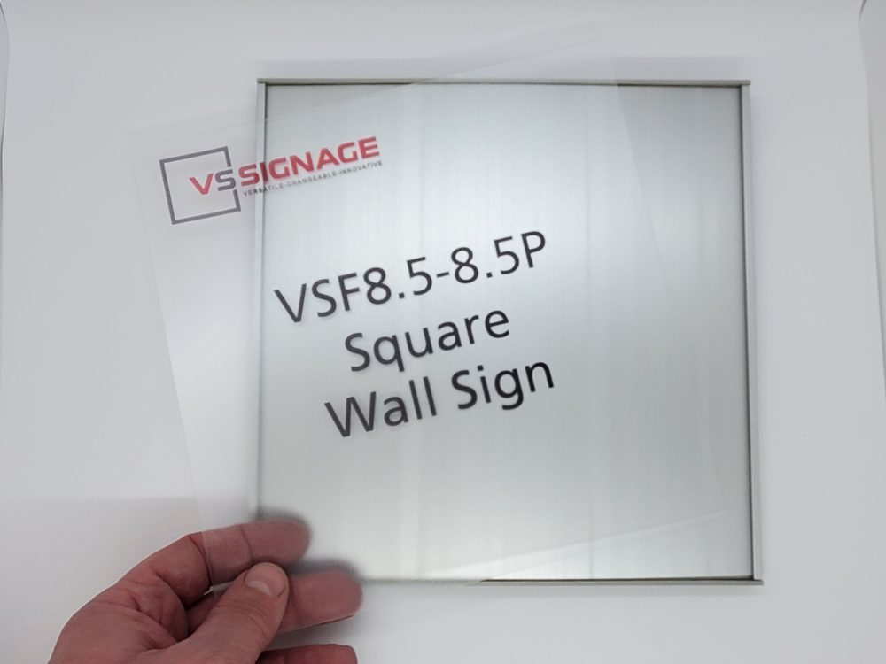 Custom changeable VSF8.5-8.5P Square Flat Wall Sign with messaged insert