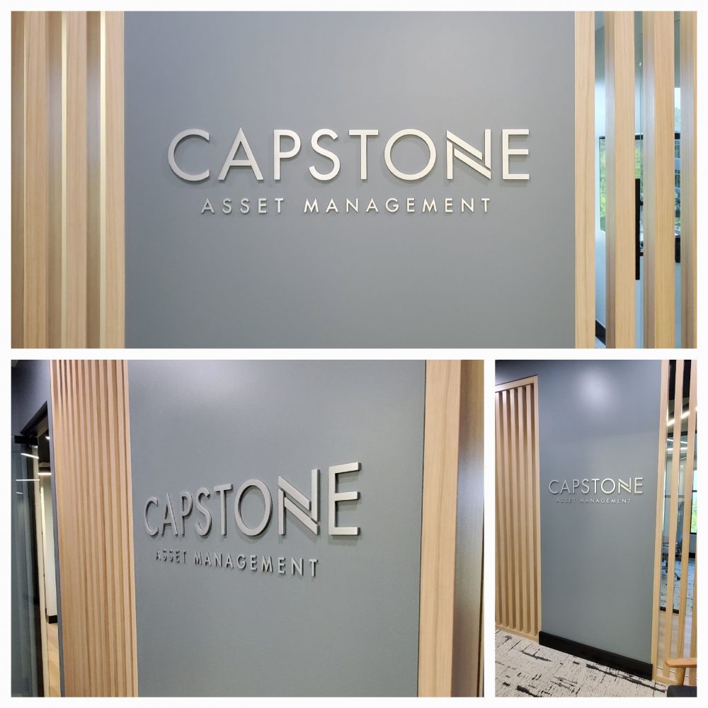 Custom 6mm solid brushed aluminum dimensional reception sign CAPSTONE