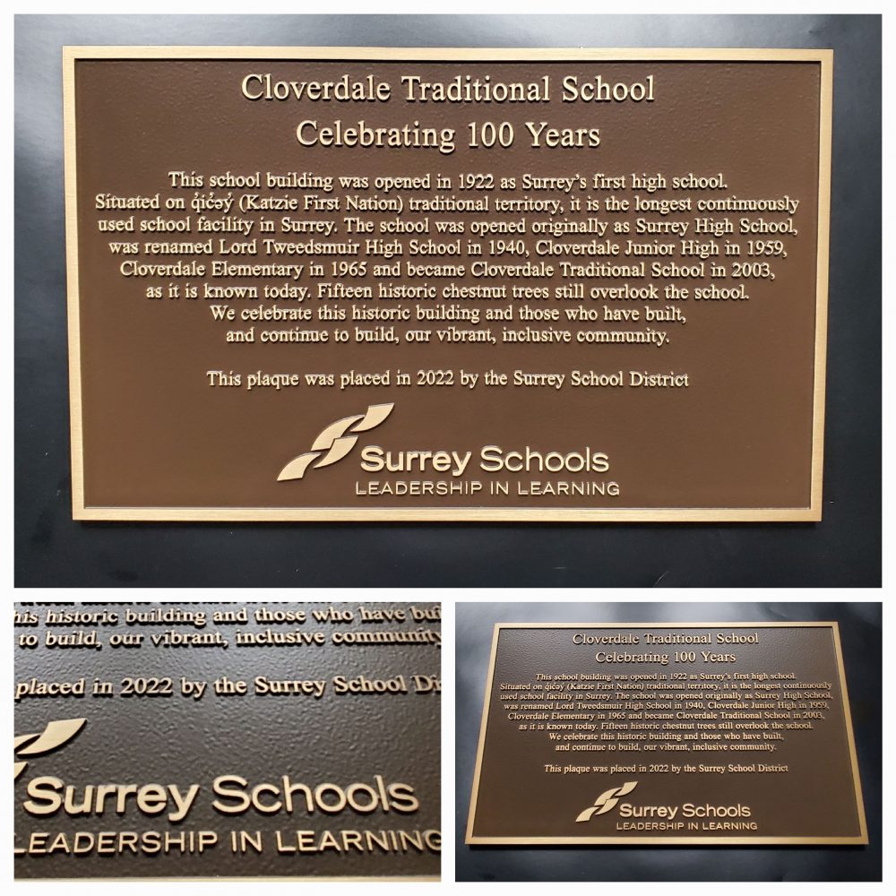 BEST bronze precision tooled plaque with raised copy and graphics - Surrey