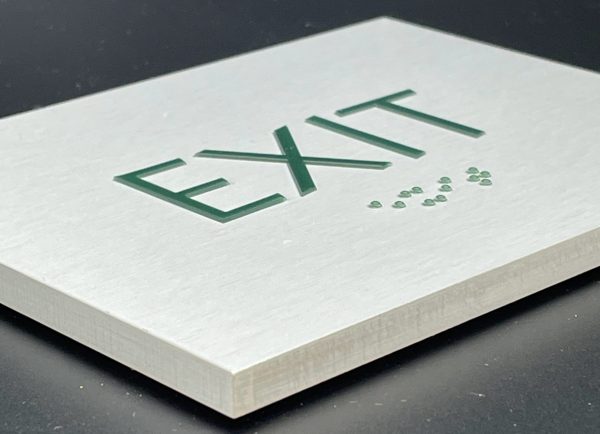 Custom 6mm solid aluminum exit sign with ADA and braille